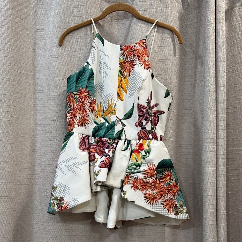 NWT Cameo / Anthropologie Tropical Floral Women's Peplum Top Size Small
